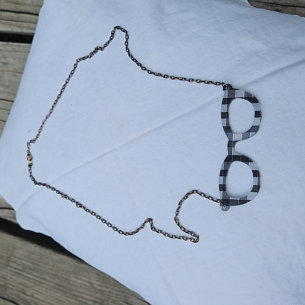 Plaid Geek Glasses Necklace #169